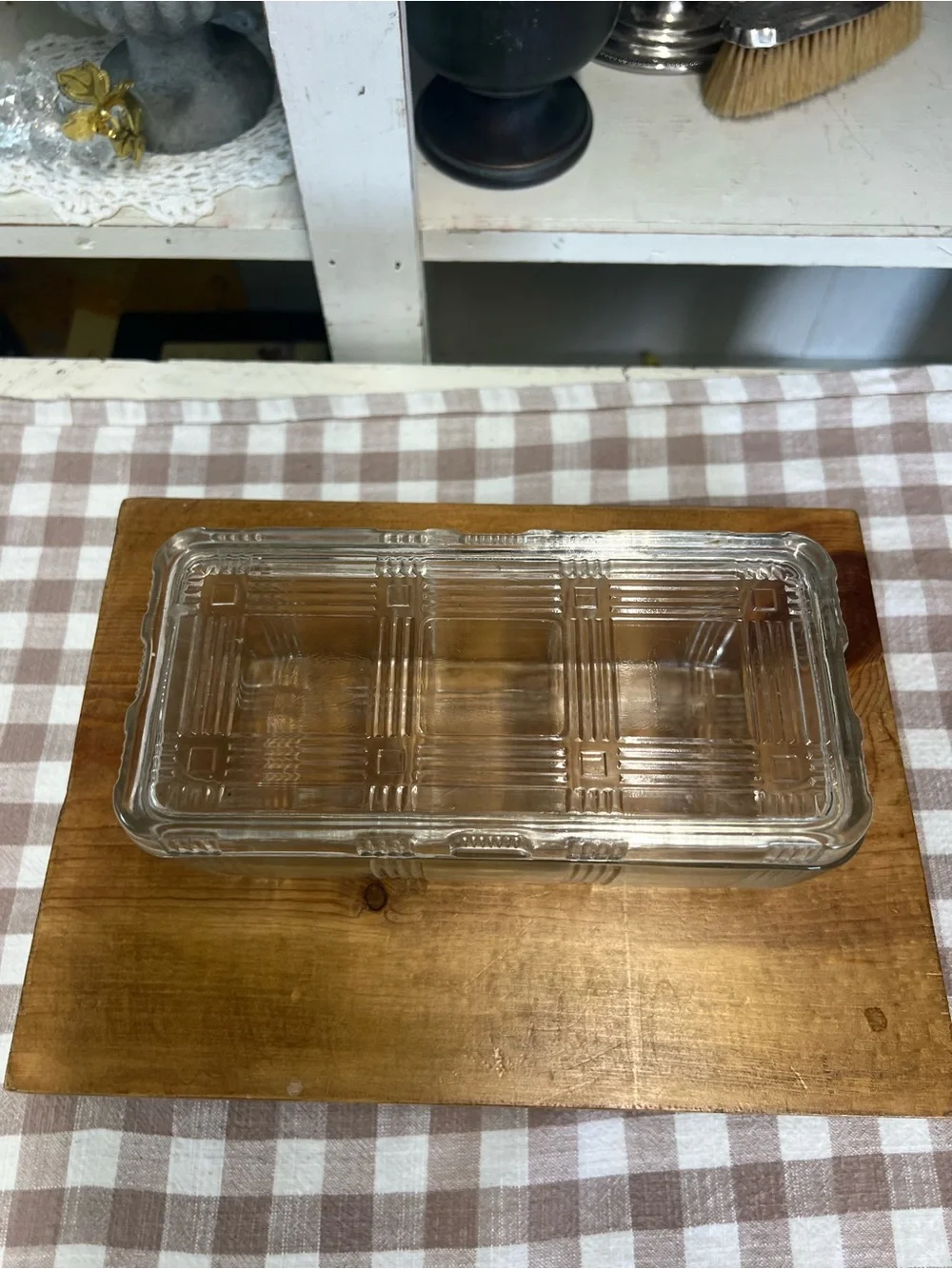 Vintage Hazel atlas criss cross refrigerator dish glass lidded storage